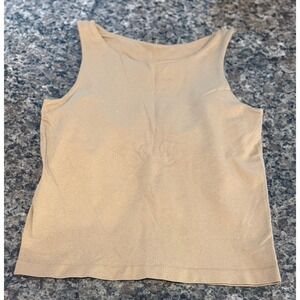 Aura Womens Ribbed Compression Tank Top Tan Built-in Shelf Bra Size M/L